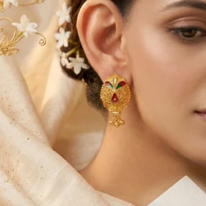 Gold-Plated Meenakari Floral Drop Earrings
